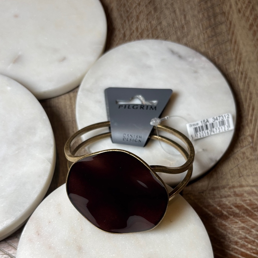 (#10) Pilgrim Gold Bracelet with Deep Red Accent